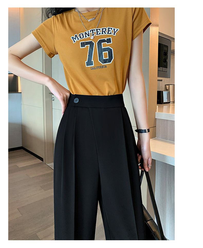 夏用スーツパンツ ハイウエスト イレギュラーフロントウエストデザイン
