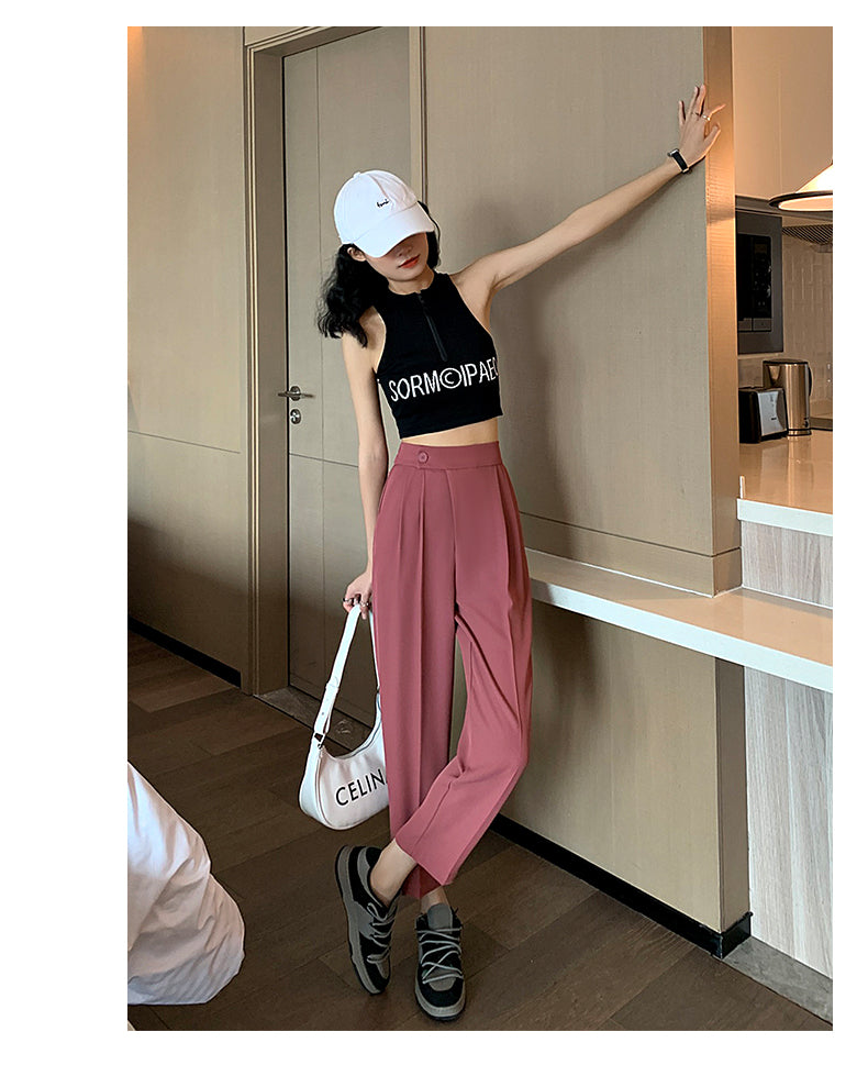 夏用スーツパンツ ハイウエスト イレギュラーフロントウエストデザイン