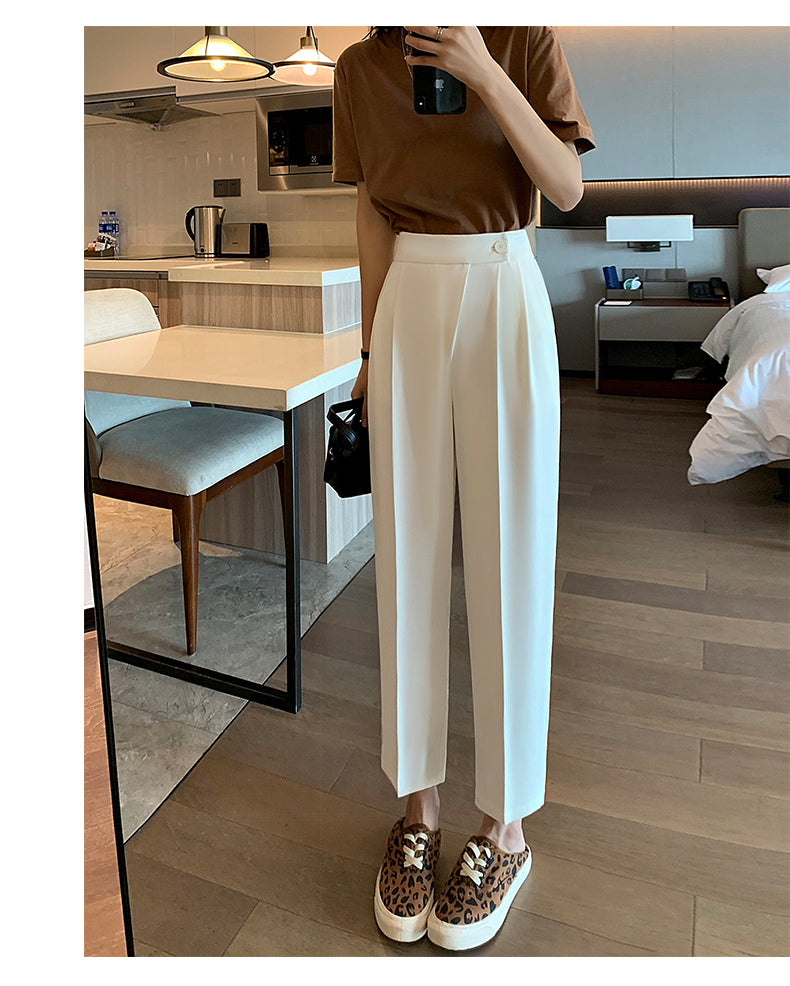 夏用スーツパンツ ハイウエスト イレギュラーフロントウエストデザイン