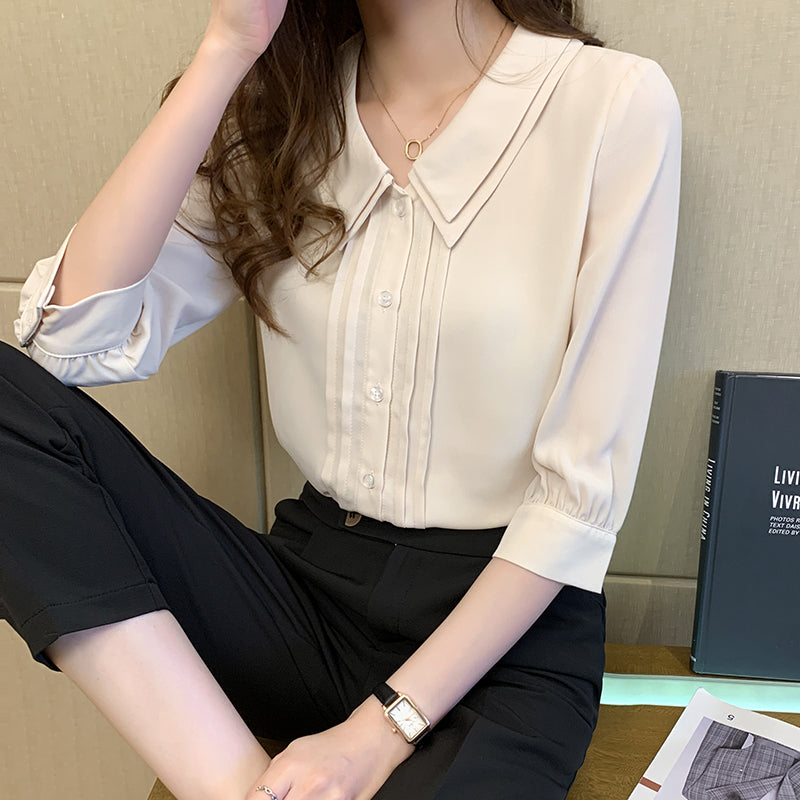 ブラウス シフォンシャツ5分袖
