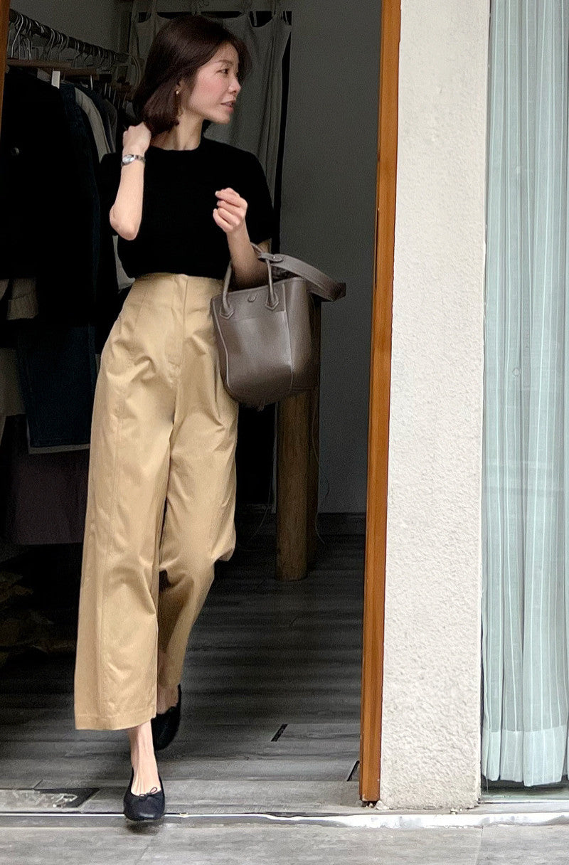 9分丈 ハイウエスト ワイドレッグパンツ スーツパンツ