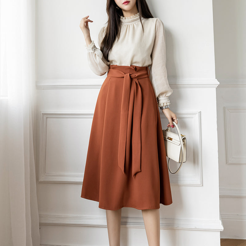 ハイウエスト Aライン スカート フレアスカート ミディ丈