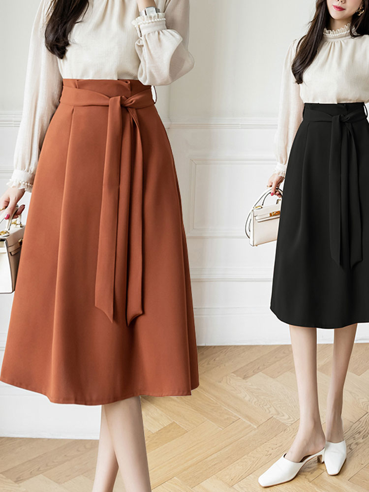 ハイウエスト Aライン スカート フレアスカート ミディ丈