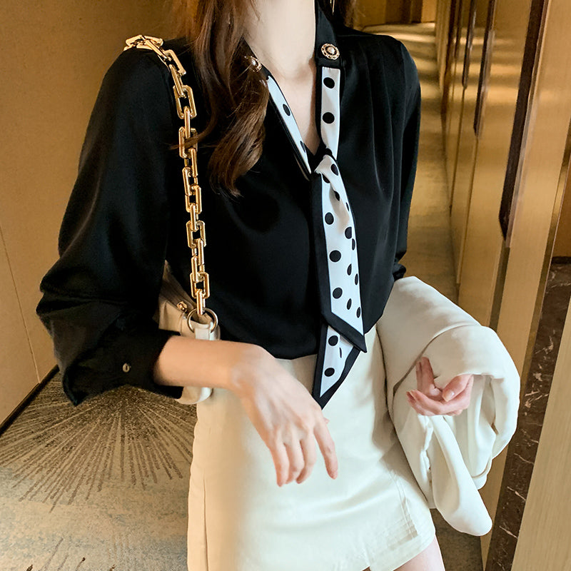 ドット柄スカーフ ブラウス シフォンシャツ トップス