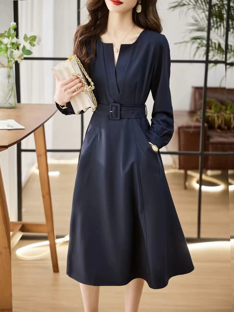 ワンピース 長袖 Vネック ミディ丈 ワンピ 通勤 00232 ワンピース 長袖 Vネック ミディ丈 ワンピ 通勤 00232