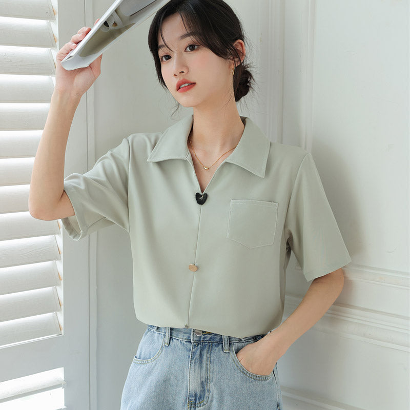 Vネック ブラウス シフォン半袖シャツ トップス