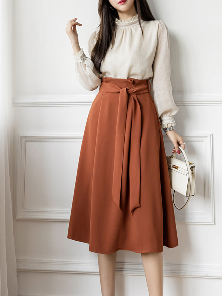 ハイウエスト Aライン スカート フレアスカート ミディ丈