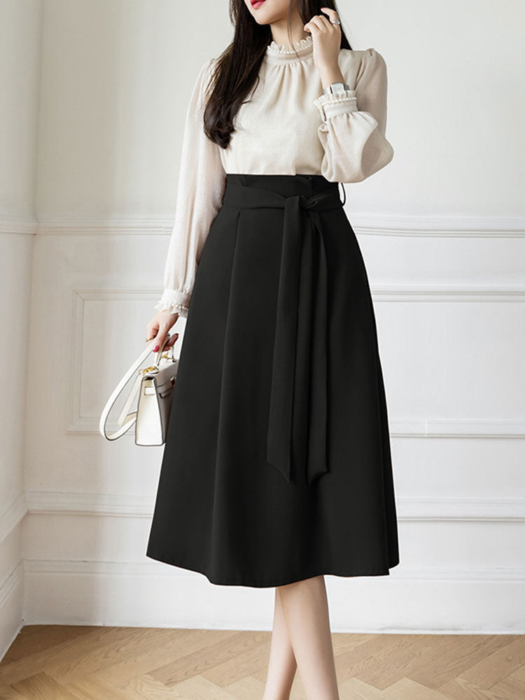 ハイウエスト Aライン スカート フレアスカート ミディ丈