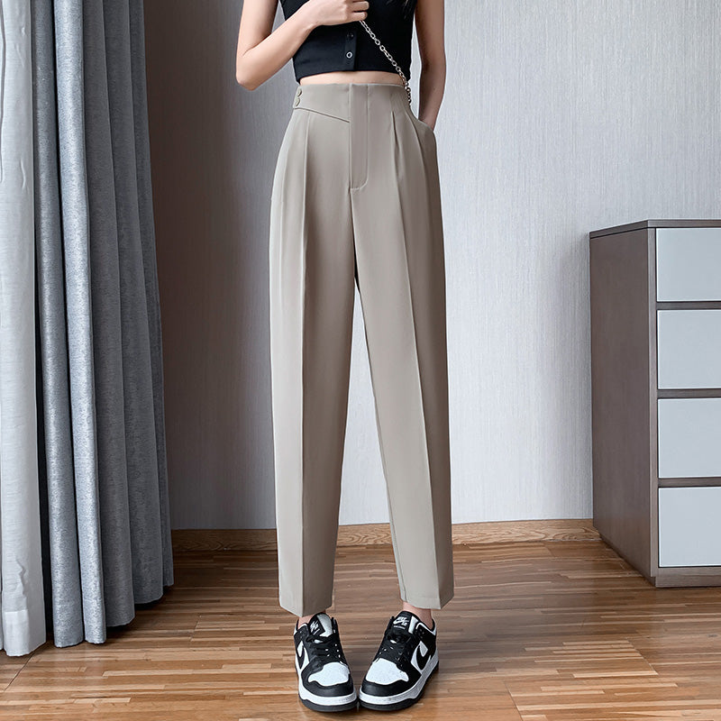 涼感 ハイウエスト 9分丈 ストレートパンツ シガレットパンツ
