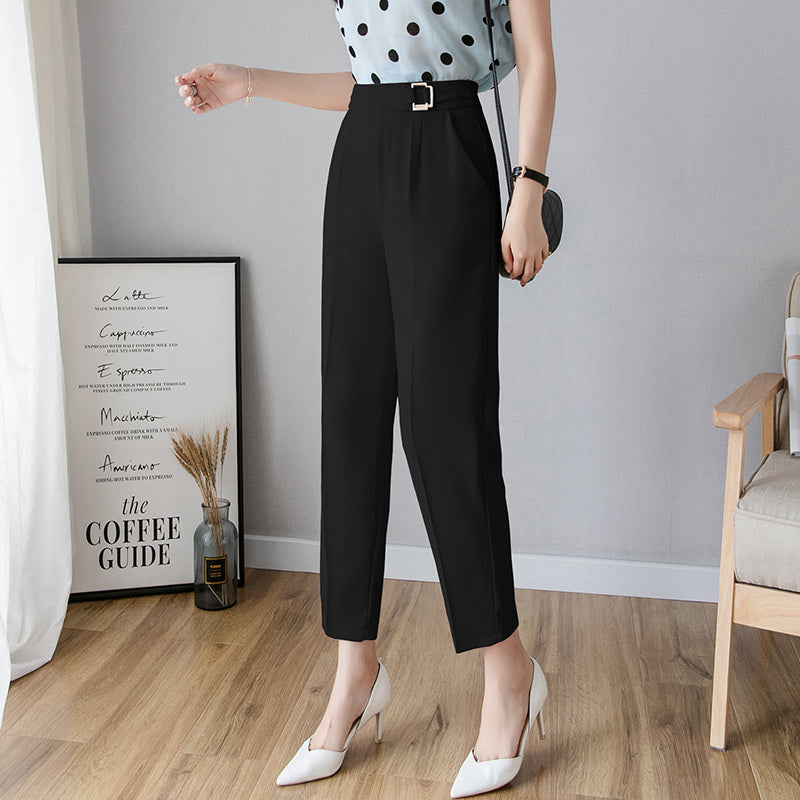 夏用 ハイウエスト シガレットパンツ ストレートパンツ 9分丈