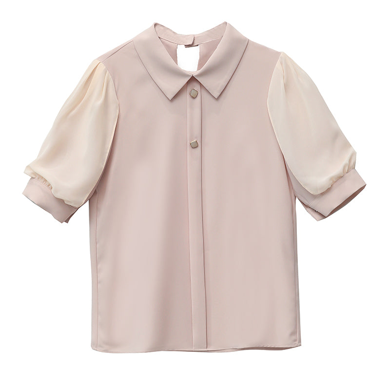 5分袖 パフスリーブ ブラウス シフォンシャツ トップス