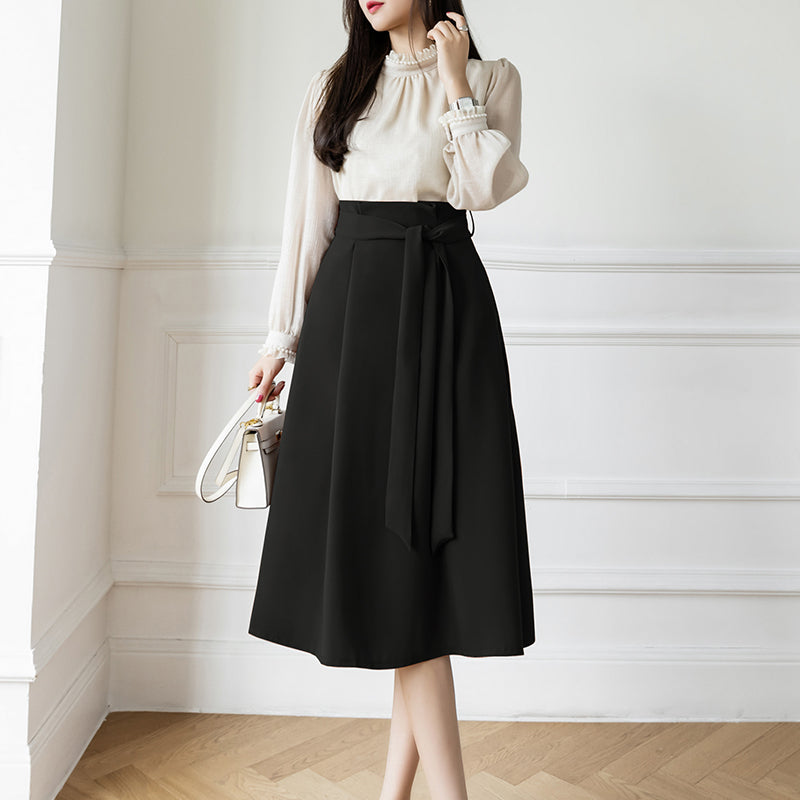ハイウエスト Aライン スカート フレアスカート ミディ丈